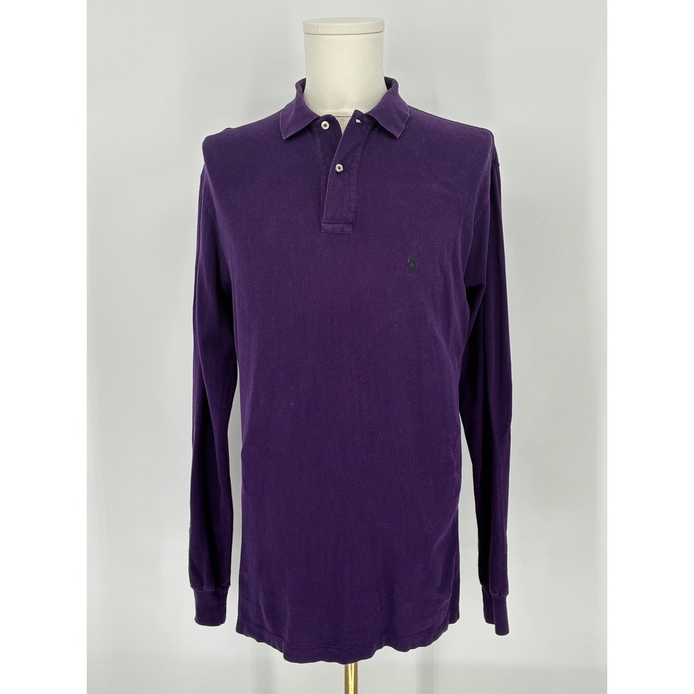 Polo Ralph Lauren Shirt Men Medium M Purple Pony Long Sleeve Green Embroidered